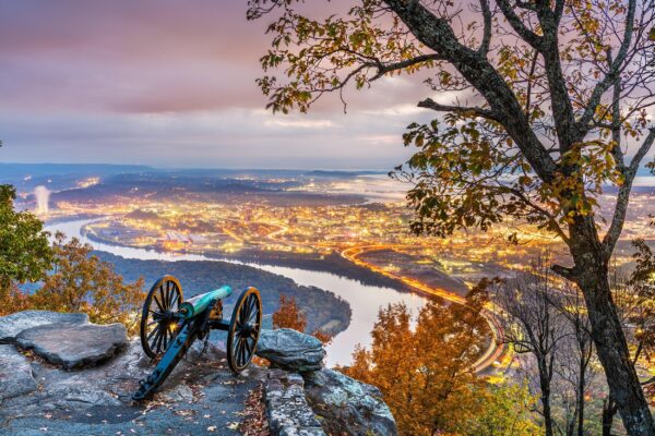 Chattanooga skyline canvas at twilight, Lookout Mountain Canvas,  Chattanooga TN Canvas Wall Art,  Chattanooga,  Chattanooga wall art,