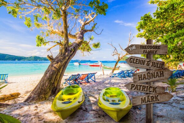 Personalized names canvas, kayaks on beach custom canvas, Color or Black and white, Sign post names  Family custom gift canvas, Family sign
