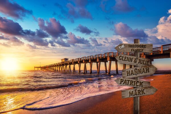 Personalized names canvas, Ocean Pier custom canvas, Color or Black and white, Sign post names  Personalized multi names canvas Ocean Pier