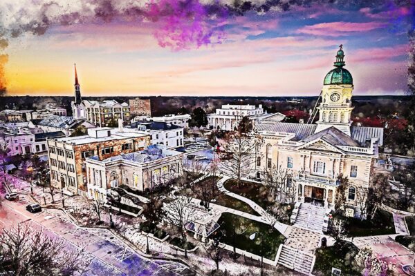 Athens Georgia skyline watercolor canvas, Athens watercolorCanvas,  Athens wall canvas, Athens wall art, University of Georgia