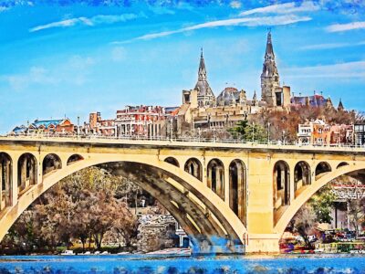 Georgetown Watercolor,  Washington DC street scene canvas, Washington wall art, Canvas gifts, Georgetown university
