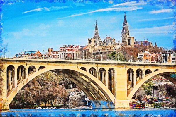 Georgetown Watercolor,  Washington DC street scene canvas, Washington wall art, Canvas gifts, Georgetown university