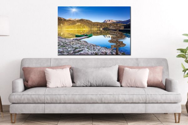 Personalized names canvas, Rocky mountain lake custom canvas, Family Multi names canvas, Sign post names  Family custom gift canvas, Family - Image 3