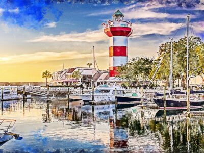 Hilton Head SC watercolor, Hilton Head Lighthouse Canvas, South Carolina watercolor canvas, Hilton head wall art, Hilton Head print