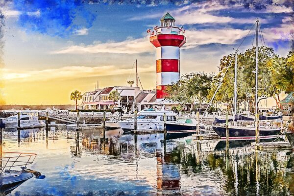 Hilton Head SC watercolor, Hilton Head Lighthouse Canvas, South Carolina watercolor canvas, Hilton head wall art, Hilton Head print