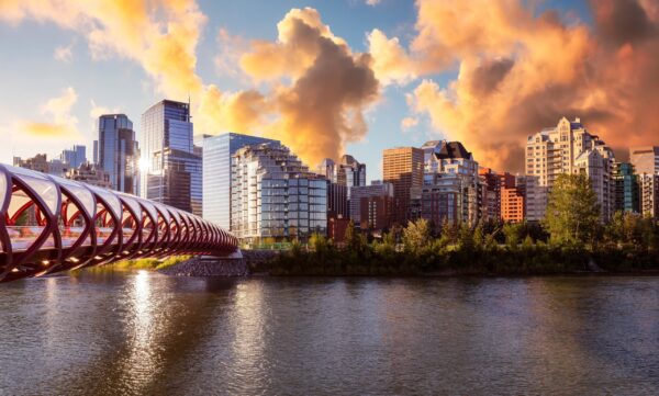 Calgary skyline canvas, Peace Bridge Canada Canvas, Calgary Wall canvas, Calgary Canada wall art, Canada skyline wall art,