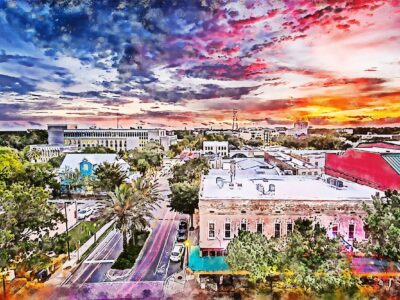 Gainesville Florida watercolor on Canvas, University of Florida ,Florida wall art, Gainesville watercolor  University of Florida gators