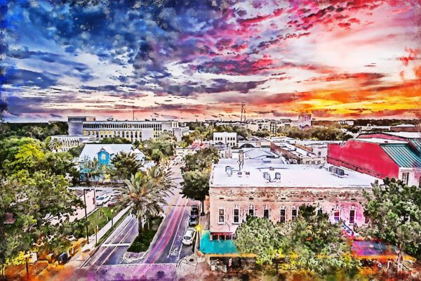 Gainesville Florida watercolor on Canvas, University of Florida ,Florida wall art, Gainesville watercolor  University of Florida gators