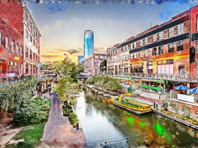 Oklahoma City Bricktown watercolor canvas, Oklahoma art,  OKC wall art, Canvas Wall Art, OKC syline,  Bricktown Oklahoma City