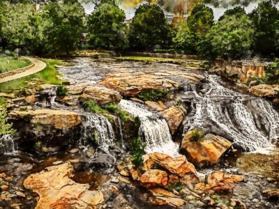 Greenville SC Reedy River watercolor canvas, Greenville Canvas,  Reedy river Wall Art, Greenville watercolor wall art canvas, Greenville SC