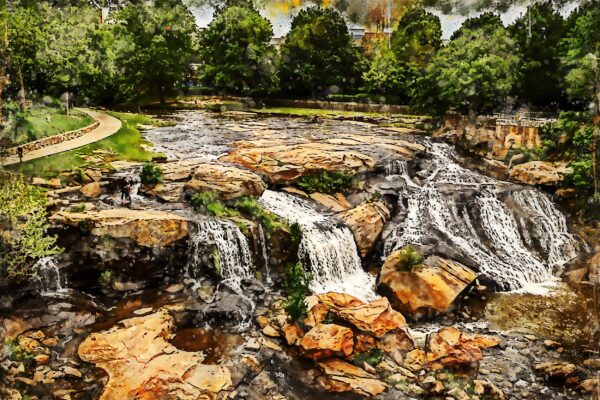 Greenville SC Reedy River watercolor canvas, Greenville Canvas,  Reedy river Wall Art, Greenville watercolor wall art canvas, Greenville SC