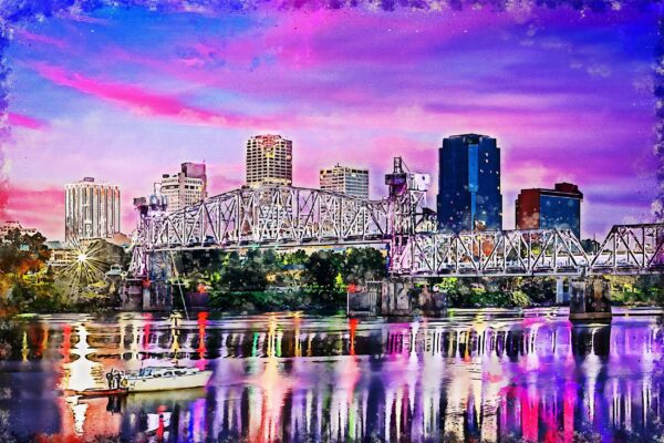 Little Rock Arkansas skyline watercolor canvas, Little Rock watercolor Little Rock Print, Little Rock Arkansas wall art, Canvas gifts, art
