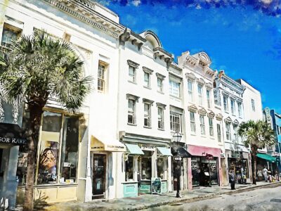 Charleston SC watercolor street scene canvas, Charleston Canvas,  Charleston wall canvas, Charleston watercolor Charleston south decor