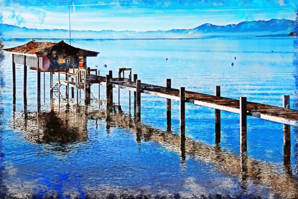 Lake Tahoe watercolor Canvas, Landscape Wall Art, Large Canvas Art, Lake Tahoe watercolor, Large landscape print
