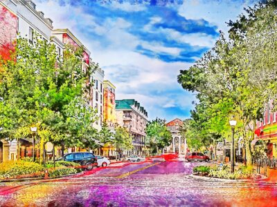 Gainesville Florida watercolor Gainesville Street Scene Canvas, University of Florida ,Florida wall art, University of Florida gators
