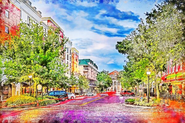 Gainesville Florida watercolor Gainesville Street Scene Canvas, University of Florida ,Florida wall art, University of Florida gators
