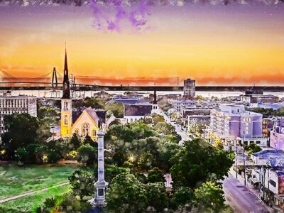 Charleston SC watercolor skyline canvas, Charleston Marion square Canvas,  Charleston wall canvas, Charleston art, Charleston south decor