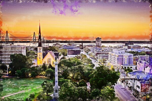 Charleston SC watercolor skyline canvas, Charleston Marion square Canvas,  Charleston wall canvas, Charleston art, Charleston south decor