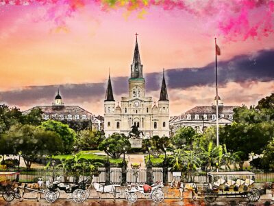 Jackson Square New Orleans watercolor canvas, New Orleans Canvas Print, New Orleans wall art, Canvas Wall Art, Watercolor Skyline,