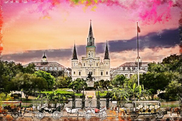 Jackson Square New Orleans watercolor canvas, New Orleans Canvas Print, New Orleans wall art, Canvas Wall Art, Watercolor Skyline,