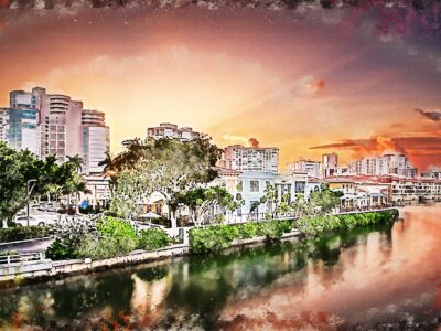 Naples Florida town watercolor Canvas, Naples Florida canvas, Old South wall art, Gulf Coast Florida, Naples Florida watercolor