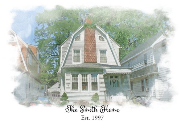 Custom Watercolor of your house mounted on canvas, Customized housewarming gift with family name, Realtor gift new home, First home gift