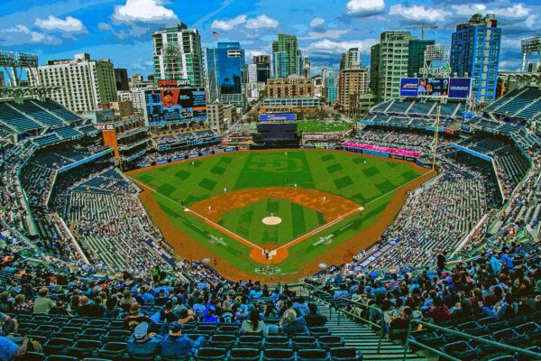 San Diego Watercolor Canvas, Petco Park Printed watercolor, San Diego skyline, San Diego Padres Print, Baseball wall art, Canvas gifts, art