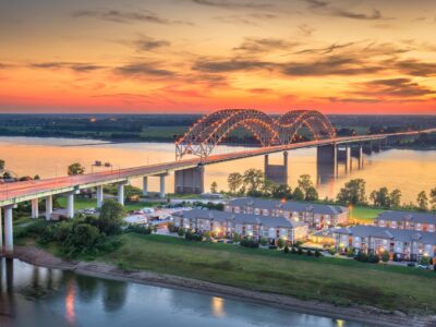 Memphis TN skyline canvas, Memphis Canvas,  Memphis Tennessee USA at Hernando de Soto Bridge, Memphis skyline wall art