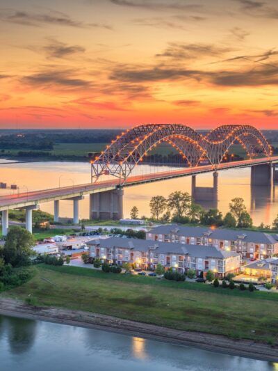 Memphis TN skyline canvas, Memphis Canvas,  Memphis Tennessee USA at Hernando de Soto Bridge, Memphis skyline wall art