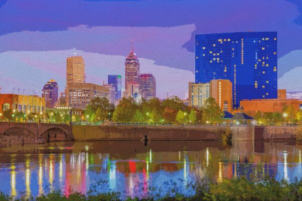 Indianapolis watercolor on canvas, Indianapolis skyline watercolor, Indianapolis wall canvas, Indianapolis night Indianapolis art,watercolor