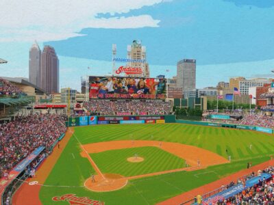 Progressive Field watercolor Canvas, Cleveland Baseball skyline, Large Cleveland Indians watercolor, Cleveland wall art, Canvas gifts, art
