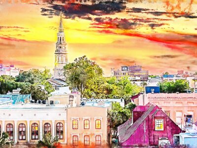 Charleston South Carolina watercolor skyline canvas,  Charleston wall canvas, Charleston photo wall art print, Charleston south decor