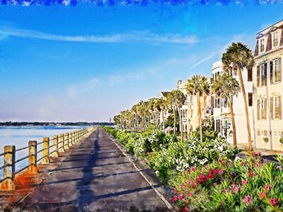 Charleston SC The Battery watercolor canvas, Charleston The Battery watercolor homes Canvas, Charleston watercolor Charleston south decor