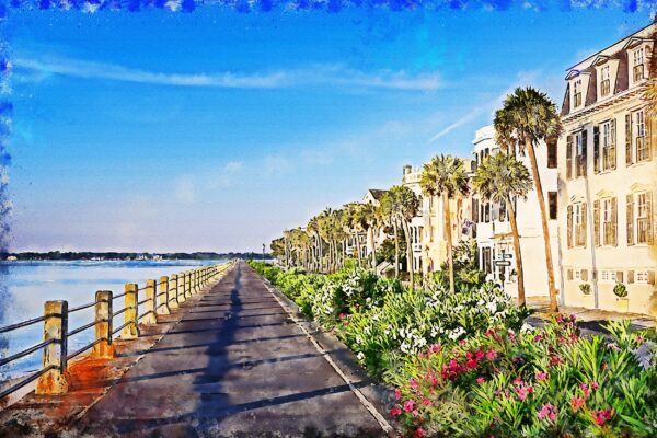 Charleston SC The Battery watercolor canvas, Charleston The Battery watercolor homes Canvas, Charleston watercolor Charleston south decor