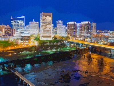 Richmond Virginia watercolor, Richmond watercolor Canvas, Richmond Virginia James River skyline, Richmond Wall canvas, Virginia skyline art