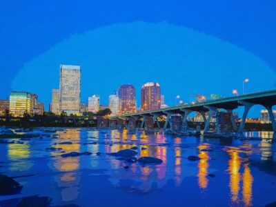 Richmond Virginia watercolor, Richmond watercolor Canvas, Richmond James River skyline, Richmond Wall canvas, Virginia skyline art