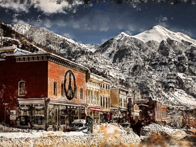 Telluride Colorado watercolor, Ski Canvas, Telluride Colorado watercolor skyline. Rocky Mountain, Rocky Mountain wall art Telluride wall art