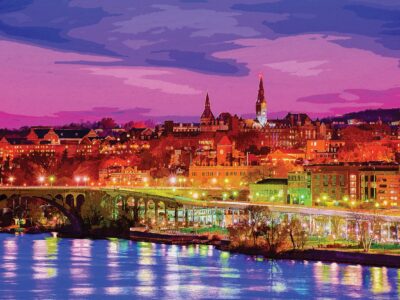 Georgetown Watercolor,  Washington DC street scene canvas, Washington wall art, Canvas gifts, Georgetown university