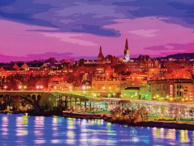 Georgetown Watercolor,  Washington DC street scene canvas, Washington wall art, Canvas gifts, Georgetown university