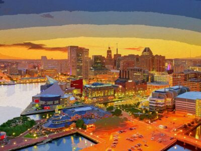 Baltimore Inner Harbor watercolor canvas, Baltimore watercolor,  Baltimore wall canvas, Inner Harbor watercolor, Baltimore south decor