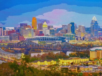 Great American Ballpark watercolor, Cincinnati Canvas, Cincinnati skyline, Wall canvas,Great American ball part, Cincinnati wall art