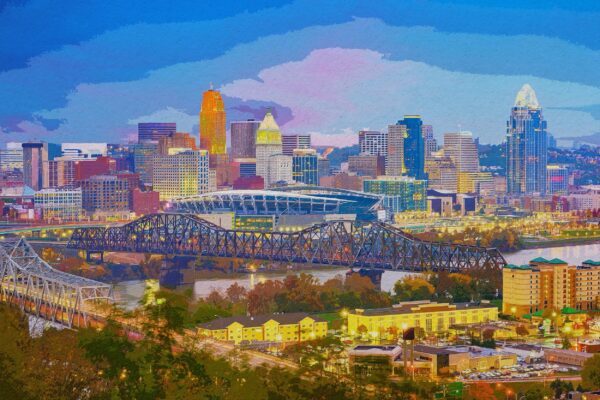 Great American Ballpark watercolor, Cincinnati Canvas, Cincinnati skyline, Wall canvas,Great American ball part, Cincinnati wall art