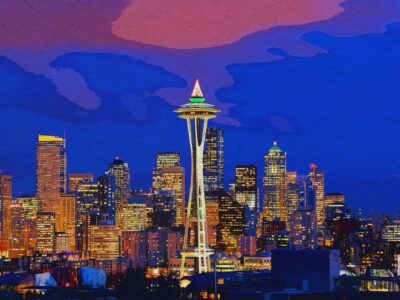 Seattle skyline watercolor canvas, Seattle Canvas, Seattle watercolor skyline, Seattle Wall canvas, Watercolor Seattle Washington