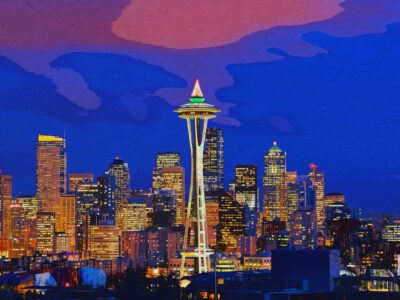 Seattle skyline watercolor canvas, Seattle Canvas, Seattle watercolor skyline, Seattle Wall canvas, Watercolor Seattle Washington