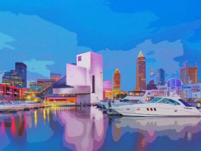 Cleveland skyline canvas, Rock and Roll hall of fame watercolor Canvas, Cleveland Wall canvas, Cleveland watercolor, Cleveland canvas