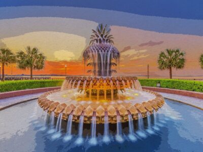 Charleston SC watercolor on canvas, Charleston watercolor canvas , Pineapple art, Charleston photo wall art print, Charleston  watercolor