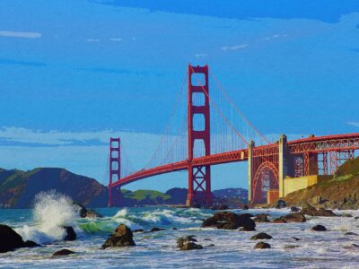 Golden Gate watercolor Golden Gate Bridge, San Francisco, Wall canvas, 3 panels canvas or a single print San Francisco photo, SF art print