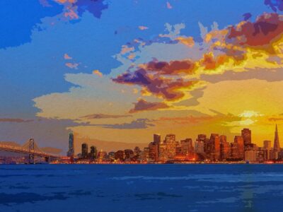 San Francisco watercolor skyline canvas, San Francisco wall canvas, California wall art , San Francisco wall art, Golden Gate Bay Bridge