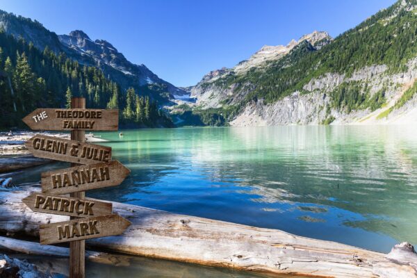 Personalized names canvas, Rocky mountain lake custom canvas, Family Multi names canvas, Sign post names  Family custom gift canvas, Family