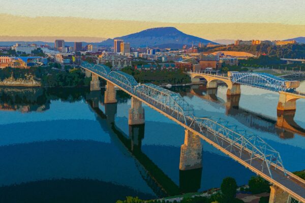 Chattanooga Tennessee river watercolor, Chattanooga  Canvas,   Chattanooga Tennessee River Canvas Wall Art,   Chattanooga wall art,